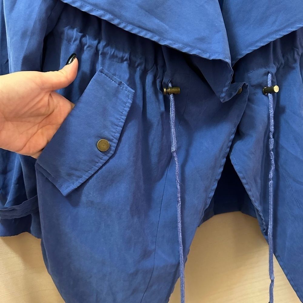 Christy & Co. Y2K Blue Waterfall Utility Jacket Open Front Drawstring Medium - Picture 3 of 8